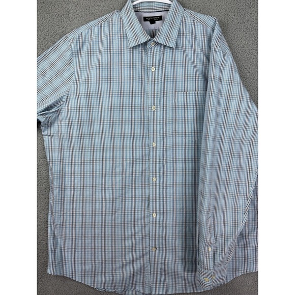 Banana Republic Shirt Mens 2XL Tall Blue Plaid Non Iron Classic Fit Button Down